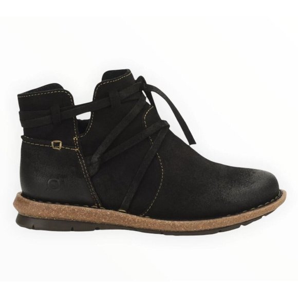 Born Shoes - Born Women's TARKILN Suede Leather Bootie Black Distressed Size 8.5 Euro 40